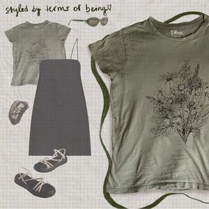 DOE Sage Green Short Sleeve Baby Tee with Floral Graphic Print